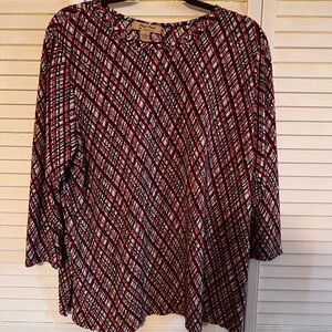 RAFAEL Diagonal Plaid Long-Sleeve Tunic in Burgundy, Black & White